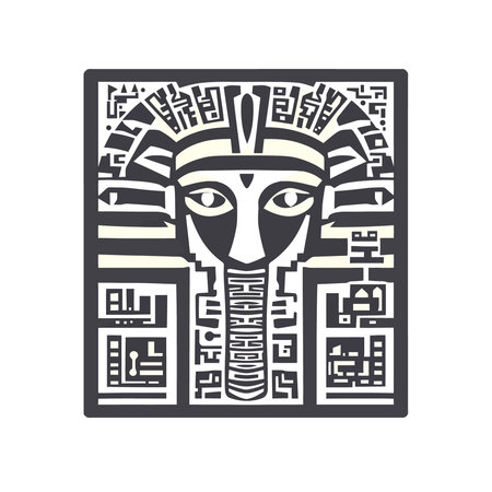 Egyptian pharaoh mask with hieroglyphics. Vector illustration