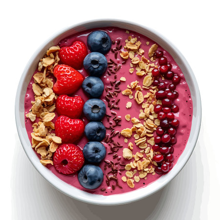Smoothie bowl with berries and granola isolated on white backgroundのイラスト素材