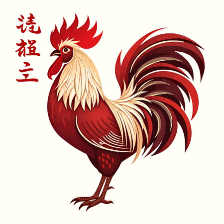 Chinese New Year 2017 greeting card with rooster. Vector illustration.のイラスト素材