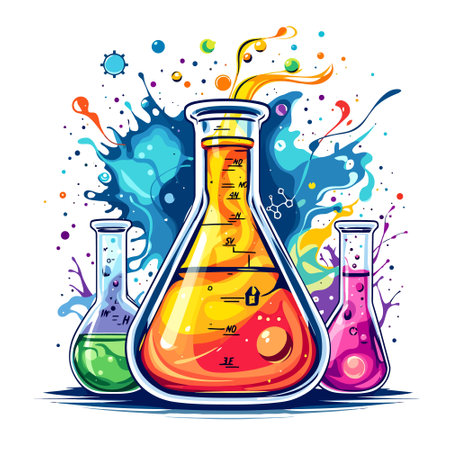 Chemistry flask with colorful liquid. Vector illustration in cartoon style.のイラスト素材