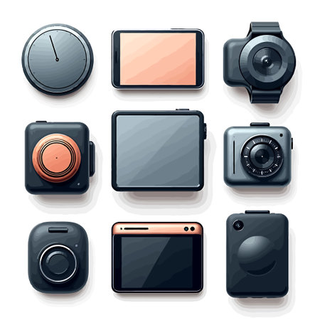 Camera icons set. Realistic illustration of 16 camera icons for web designのイラスト素材