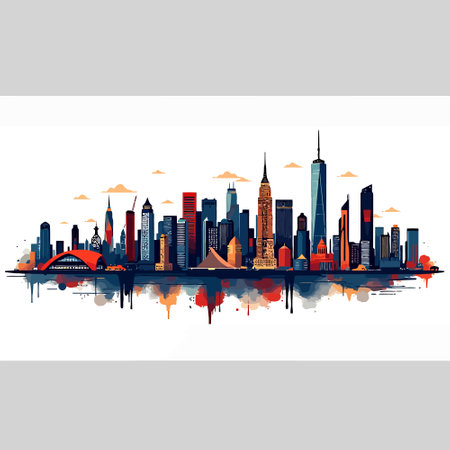New York City skyline with reflection in water. Vector illustration. Eps 10.のイラスト素材