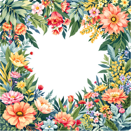 Floral frame with flowers and leaves. Vector illustration for your designのイラスト素材