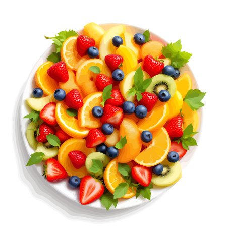 Fruit salad with strawberries, blueberries, oranges and kiwiのイラスト素材