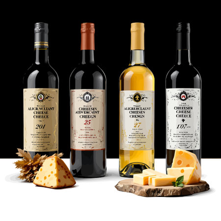 Wine bottles and cheese on a black background. Vector illustration.のイラスト素材