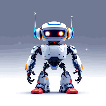 Futuristic robot isolated on white background. Vector cartoon illustration.のイラスト素材