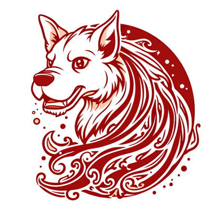 Illustration of a dog with a tattoo on a white background.のイラスト素材