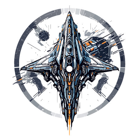 Vector illustration of a fighter jet in a circle with grunge effect.のイラスト素材