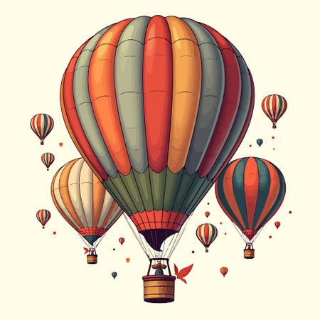 Hot air balloons flying in the sky. Vector illustration for your designのイラスト素材