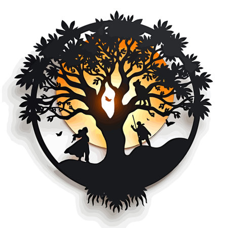 Halloween background with silhouette of a witch and a tree. Vector illustration.のイラスト素材