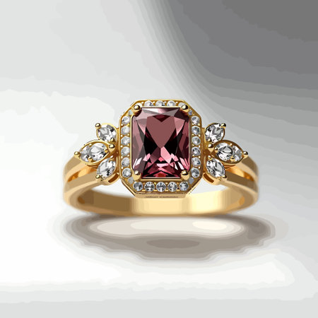 Jewelry ring with precious stones on a white background with reflectionのイラスト素材