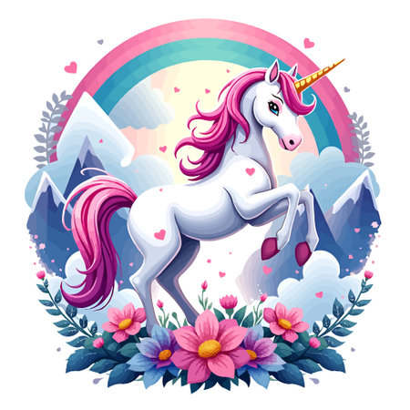 Unicorn with pink mane and long mane. Vector cartoon illustration.のイラスト素材