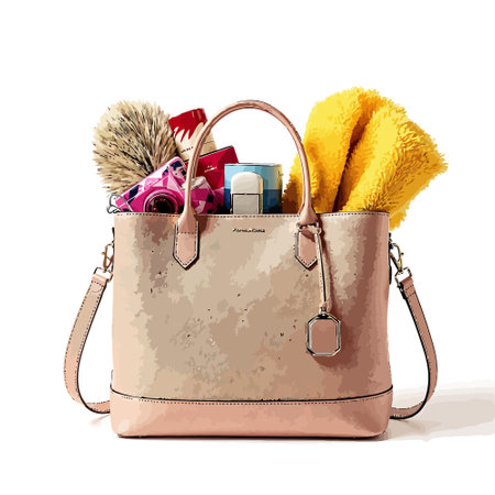 Women's handbag with cleaning tools and accessories. Vector illustration.のイラスト素材