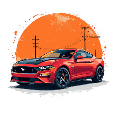 Modern car on the background of the orange sun. Vector illustration.のイラスト素材