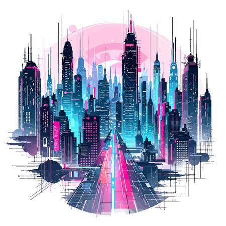 Skyscrapers and roads. Urban landscape. Vector illustration.のイラスト素材
