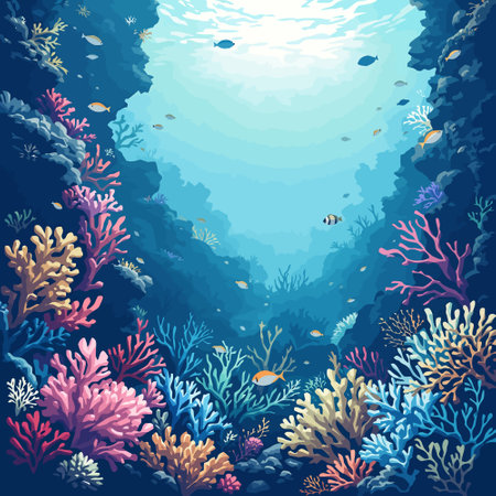 Underwater background with corals and tropical fish. Vector illustration.のイラスト素材