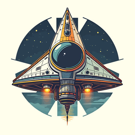 Space ship in the starry sky. Vector illustration in retro style.のイラスト素材