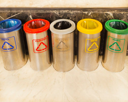 Recycling bins in the store. Recycling concept.の写真素材