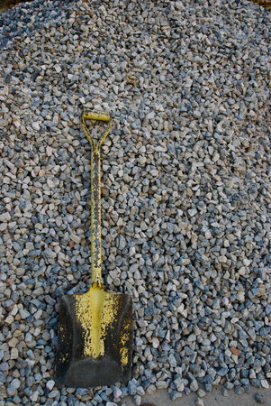 the spade on stone stackの写真素材