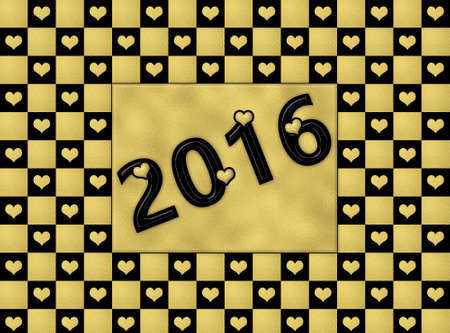 Happy new year 2016 black  gold hearts pattern seamless, texture backgroundの写真素材