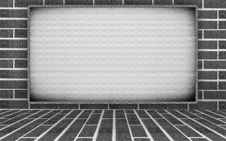 grey brick wall and brick floor interior background, template Mock up for your contentの写真素材
