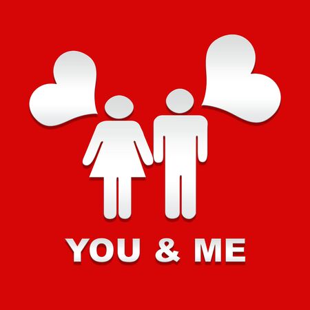 You & me on red backgroundの写真素材