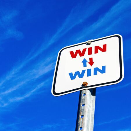 Win Win on blue skyの写真素材