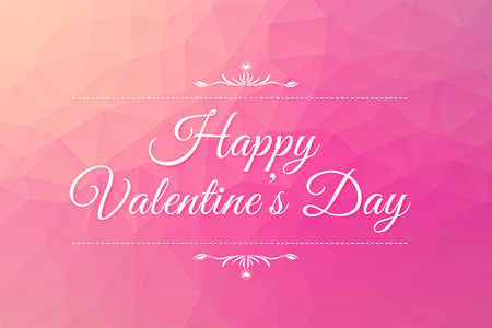 Happy Valentine's Day on pink abstract background of triangles low polyの写真素材