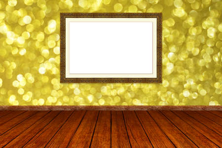 Blank frame on bokeh wall, mock up for your product or contentの写真素材