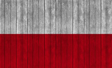 poland flag on wood texture backgroundの写真素材