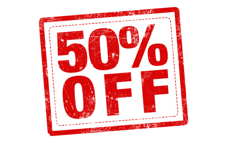 50% off red stamp text on white backgroundの写真素材