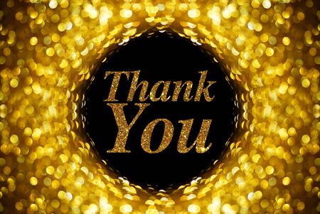 gold bokeh abstract background with word Thank youの写真素材