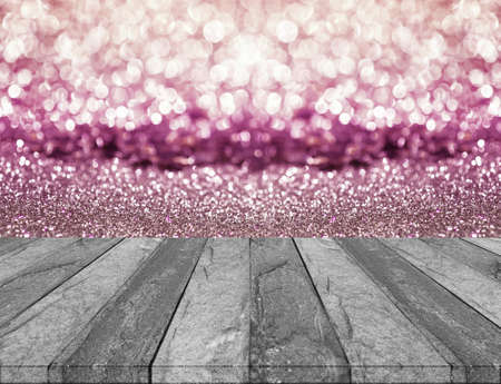 concrete floor and pink glitter bokeh abstract for backgroundの写真素材