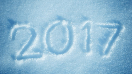 Word 2017 hand drawn in fresh snow with blue overlayの写真素材