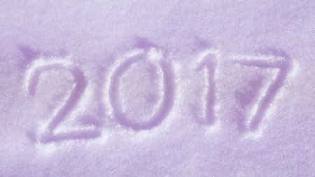 Word 2017 hand drawn in fresh snow with purple overlayの写真素材