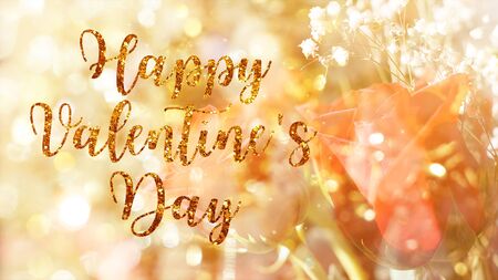 Happy Valentine's Day card luxury style with red rose backgroundの写真素材