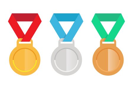 Set flat icons gold silver and bronze medalのイラスト素材