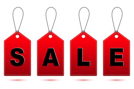 red SALE tag with string and shadow isolated on white backgroundのイラスト素材