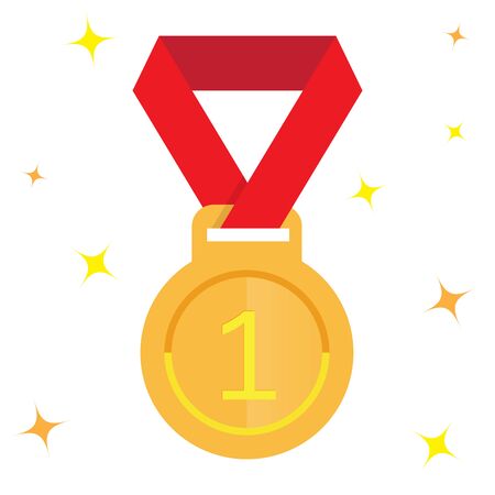 award gold medal with red ribbon, vector iconのイラスト素材