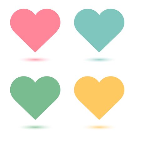 Set of pink blue green and yellow heart vector icon with shadowのイラスト素材