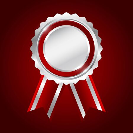 Silver award red ribbon on red background, vector illustrationのイラスト素材