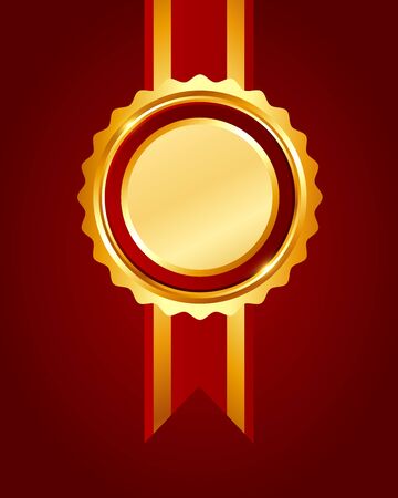 Gold award red ribbon on red background, vector illustrationのイラスト素材