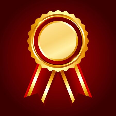 Gold award red ribbon on red background, vector illustrationのイラスト素材