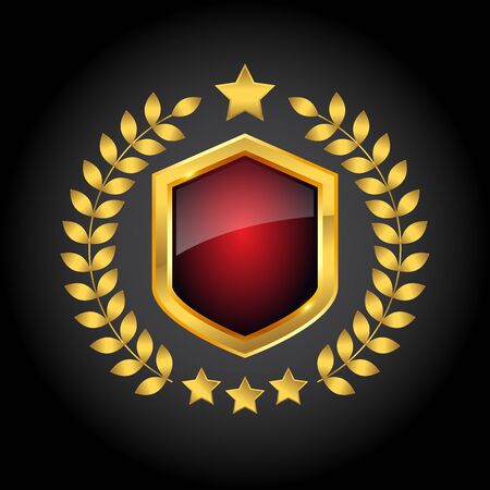 Golden, red shield with wreath and stars on black background, vector illustrationのイラスト素材