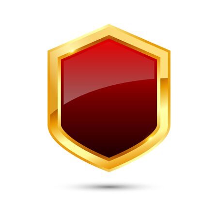Shiny golden and red shield on white background, vector illustrationのイラスト素材
