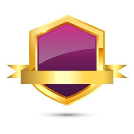 Shiny golden and purple shield with ribbon on white background, vector illustrationのイラスト素材
