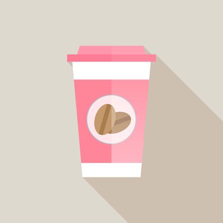sweet pink coffee paper cup with long shadow, vector illustrationのイラスト素材