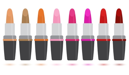 Set of color lipsticks with shadow isolated on white background, vector illustrationのイラスト素材