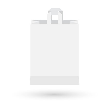 Grocery white paper bag vector illustration isolated on white background with shadowのイラスト素材
