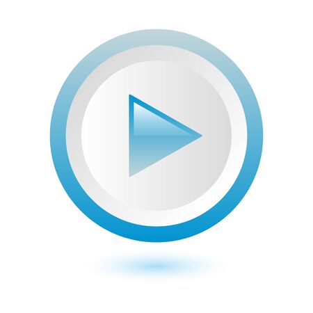 Shiny white blue play button with shadow on white background, vector illustrationのイラスト素材